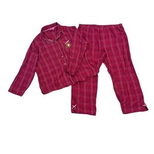 Vintage Disney Winnie the Pooh Flannel Pajama Set Hot Pink Plaid Size M-L Check
